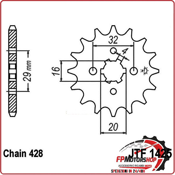PIGNONE TRASMISSIONE PER MOTO JT 1425 Z15 JTF1425.15 15 DENTI ACCIAIO PASSO 428