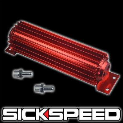 RED 12 INCH ANODIZED ALUMINUM DOUBLE PASS FINNED OIL COOLER FOR CAR/TRUCK P2