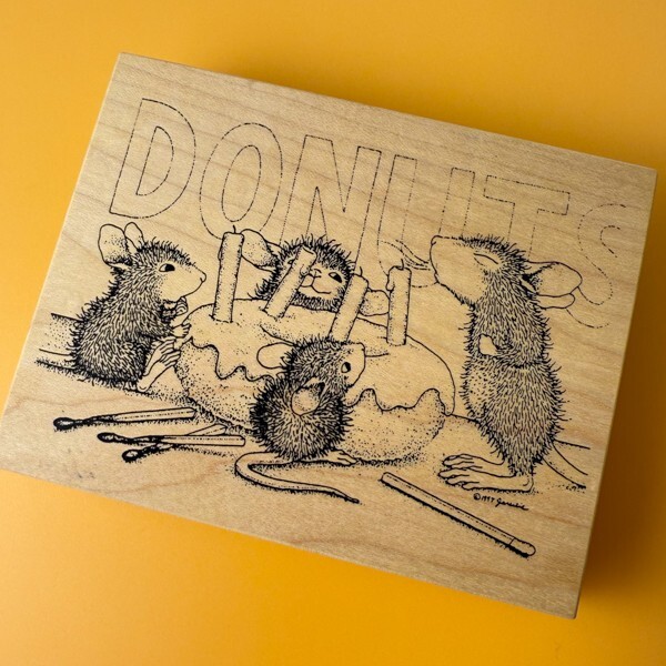 Donut Birthday Party~House Mouse Rubber Stamp~4.5"X 3.5"~Stampa Rosa 209
