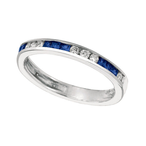 Pre-owned Morris 0.55 Carat Natural Sapphire & Diamond Ring Band 14k White Gold In Blue