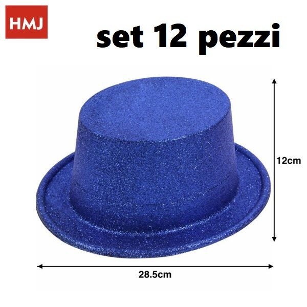 Set 12 Pezzi Cappello Cappelli Glitter Brillantati Blu Per Feste Party hmj