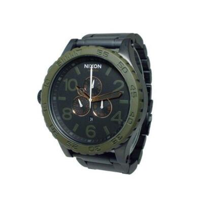 Pre-owned Nixon Watch 51-30 Chrono Matte Black And Green A083-1530