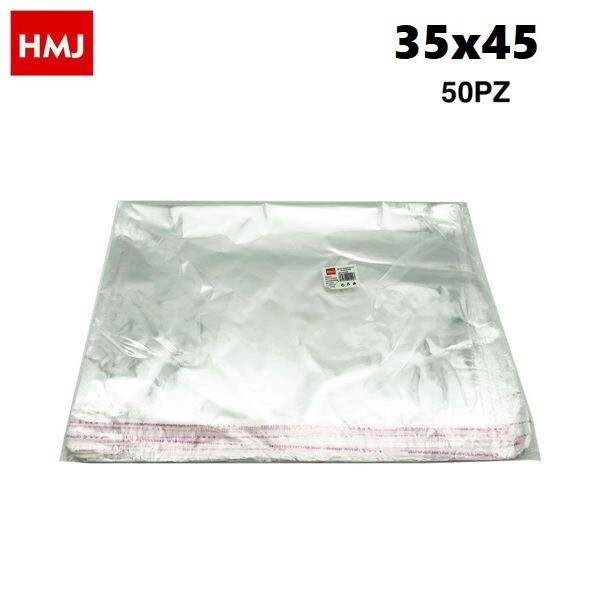 Set 50 Sacchetti Trasparenti Plastica Buste Cellophane Autoadesiva 35x45cm hmj