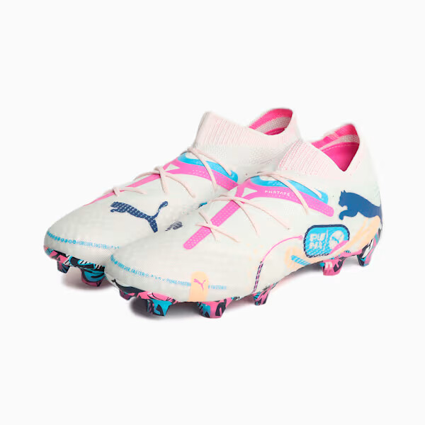 Pre-owned Puma Future 7 Ultimate Vol Up Fg/ag Soccer Cleats 108072 01 White/blue/pink Men In White, Blue, Pink