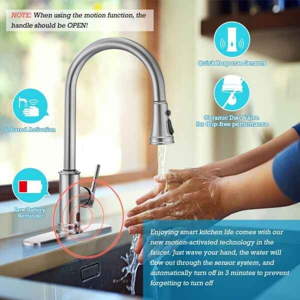 Touchless Kitchen Faucet, ARRISEA Touch-on Activation Sink Faucets Pull Down Bar