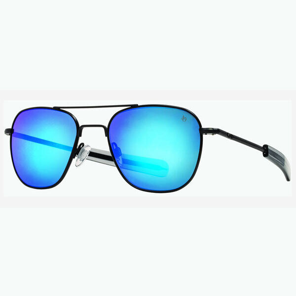 Pre-owned American Optical Ao Matte Black Frame Original Pilot Sunglasses All Variations In Blue Mirror Glass