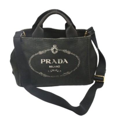 PRADA CANAPA Tote Bag Handbag Denim Mini 1BG439 Black W 28cm x H 19cm x D 14cm