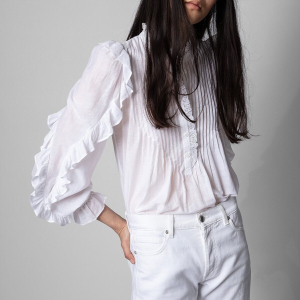 Pre-owned Zadig & Voltaire $378  Timmy Tomboy Ruffled Tunic Blouse Shirt White Size S