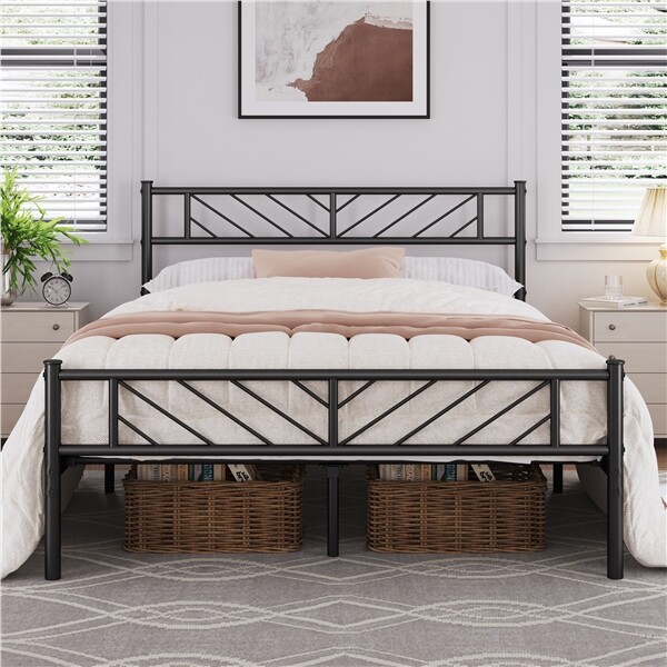 Metal Bed frame Twin/Full/Queen Platform Bed with Arrow Design Headboard