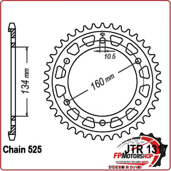 CORONA PER TRASMISSIONE MOTO JT 1317 Z43 JTR1317.43 43 DENTI ACCIAIO PASSO 525