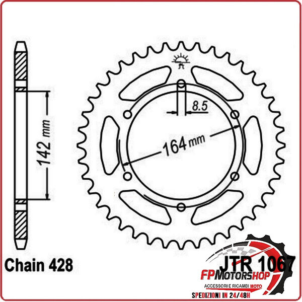 CORONA PER TRASMISSIONE MOTO JT 1067 Z52 JTR1067.52 52 DENTI ACCIAIO PASSO 428