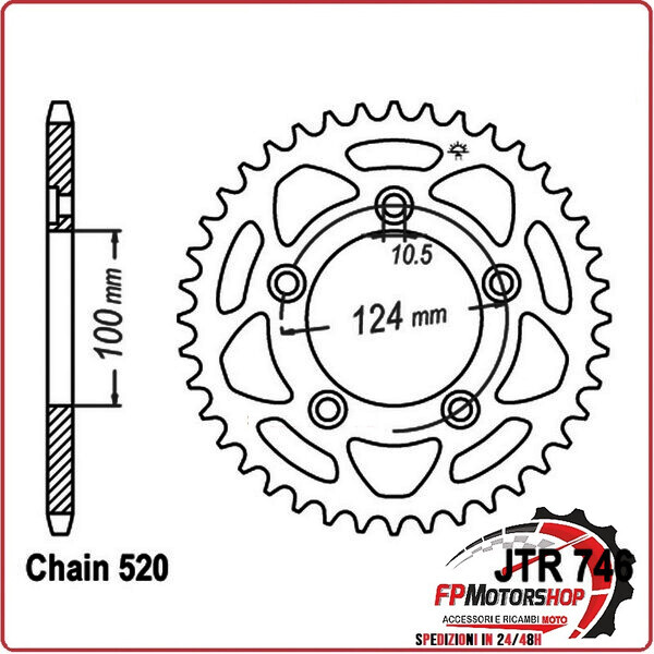 CORONA PER TRASMISSIONE MOTO JT 746 Z43 JTR746.43 43 DENTI ACCIAIO PASSO 520