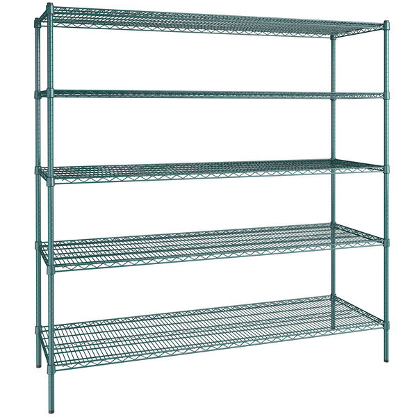 Heavy Duty GREEN Rust Proof Metal Wire Walk In Cooler 5 Shelf Rack Commercial