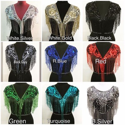 9 pcs New Sequin Bead Scarf Shawl Wrap Net Base Fabric Seven Flower Heavy Work