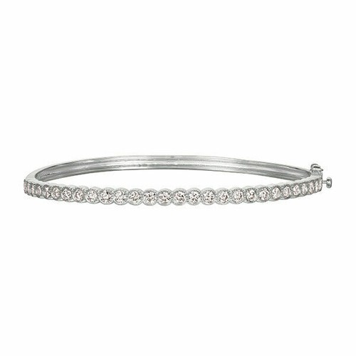 Pre-owned Morris 2.00 Carat Natural Diamond Miligrain Bezel Bangle Bracelet Si 14k White Gold