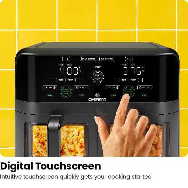 6 qt. Black Double Basket Air Fryer with Capacitive Touch Control, and Windows