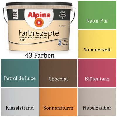 ALPINA Wandfarbe Farbrezepte 2,5 L. Wandfarbe ver. Farben hochdeckend atmungsakt