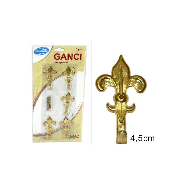 Set 5 Ganci Per Quadri Specchi Piccolo Giglio Elegante Vintage Colore Oro dfh