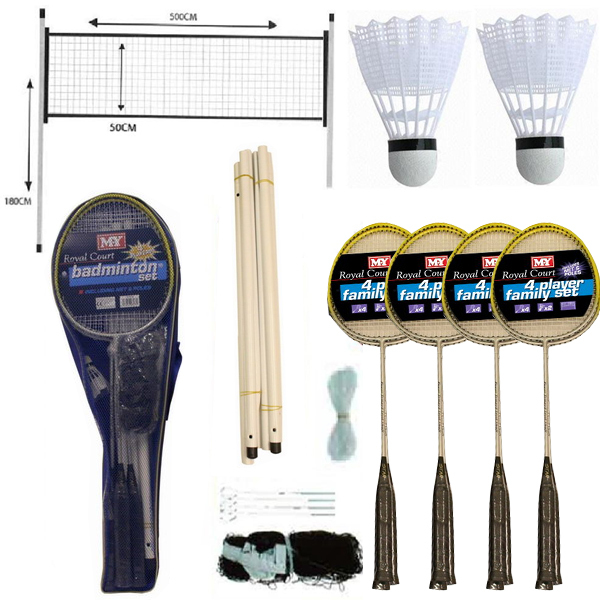 NEW 4 PLAYER BADMINTON SET WITH RACKET NET SHUTTLECOCK OUTDOOR GARDEN