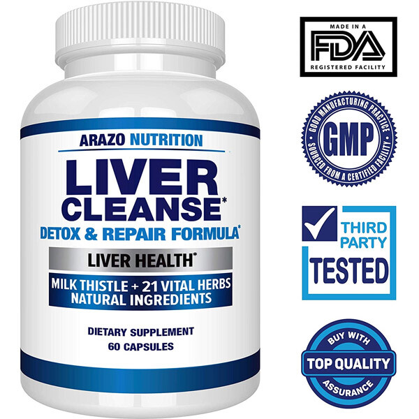 Arazo Nutrition Liver Cleanse Detox & Repair Formula – 22 Herbs Support 60 Caps 1