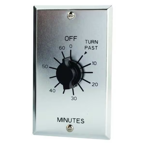 Tork Spring Wound Timer 0–2 Hour SPDT 125V 20A Wall Switch Silver UL Listed