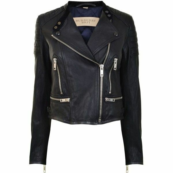 Burberry Brit Quilted Black Moto Biker Leather Jacket Size US10 | eBay