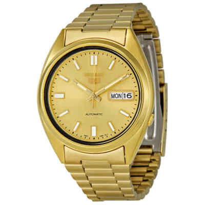 Мужские часы с автоматическим золотым циферблатом Seiko Series 5 из желтого золота SNXS80