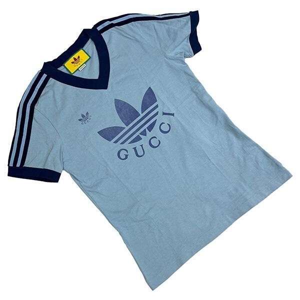 GUCCI アディダス コラボ ポロシャツ ライトブルー GUCCI アディダス コラボ ポロシャツ ライトブルー アディダス