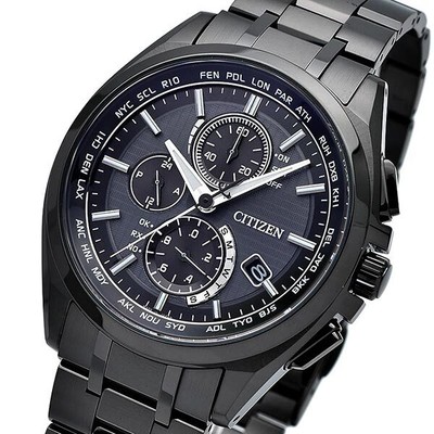 Pre-owned Citizen Attesa Eco-drive At8044-56e Black Atomic Radio Men's Watch In Box