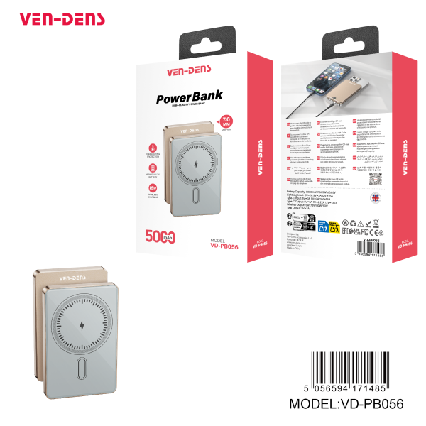 Portable Power Bank 5000mAh 15W Wireless Fast Charger Slim External Battery Pack