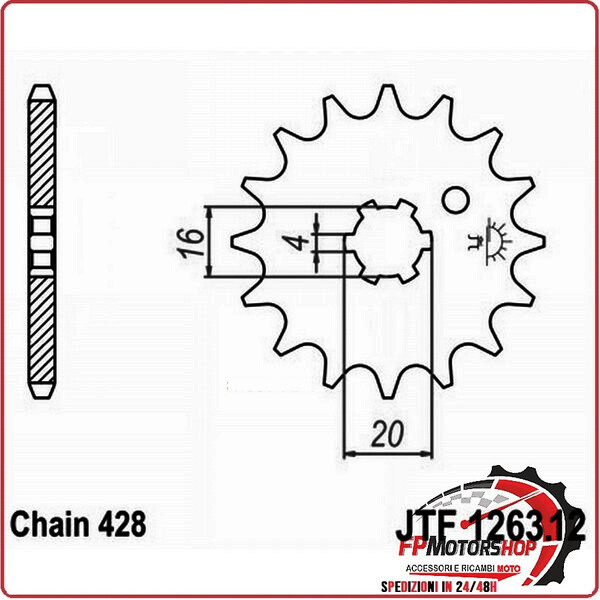 PIGNONE TRASMISSIONE PER MOTO JT 1263 Z12 JTF1263.12 12 DENTI ACCIAIO PASSO 428