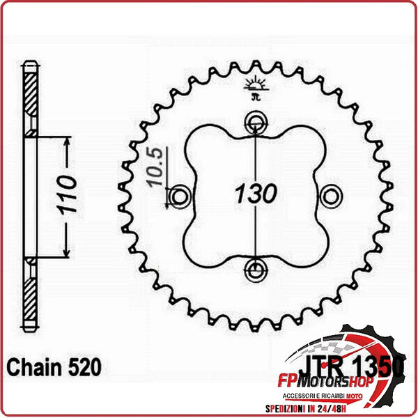CORONA PER TRASMISSIONE MOTO JT 1350 Z36 JTR1350.36 36 DENTI ACCIAIO PASSO 520