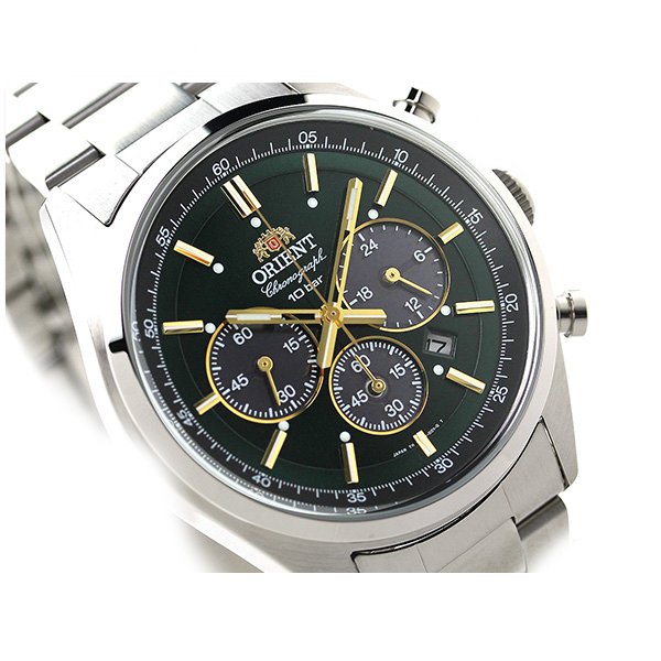 Pre-owned Orient Neo70's Wv0031tx Panda Green Dial Solar Chronograph Men Watch Box