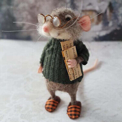Cute Needle Felted Mouse Wool Felt Mice Figurine Doll Christmas Xmas Ornaments
