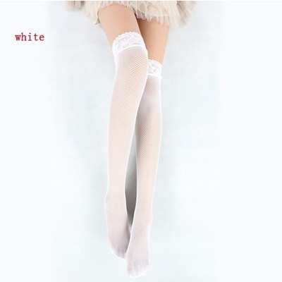 Hot  Stockings  Socks Lace Top Hollow Fishnet Thigh High Stockings White