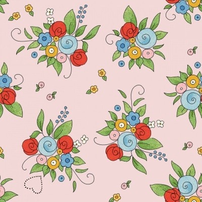 Riley Blake Be Mine Valentine by Janet Wecker-Frisch C12781 Blush Bouquet Cotton