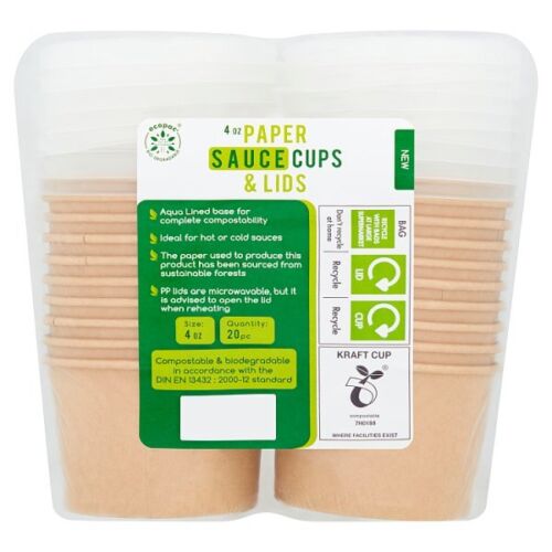 Ecopac 4 oz Paper Sauce Dips Cups & Lids x 20 - Compostable & Recyclable