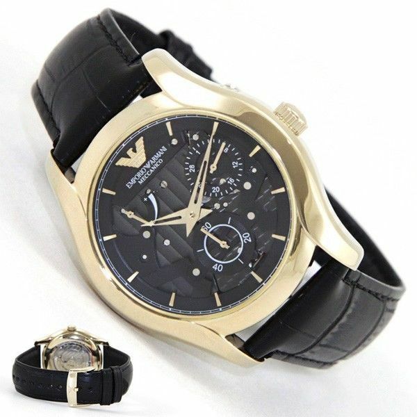 Pre-owned Emporio Armani Gold Tone,black Croc Leather Band,automatic Watch-ar4674