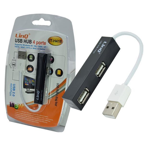 Hub Sdoppiatore 4 Porte Usb 2.0 Tascabile Linq It-h418