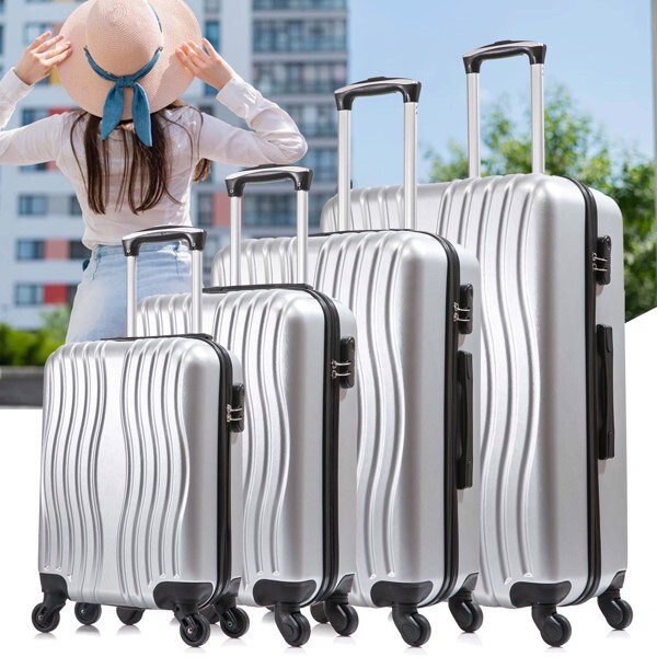 Silver 4 Piece Luggage Set PC Material Hard Shell Suitcase with Spinner Wheels