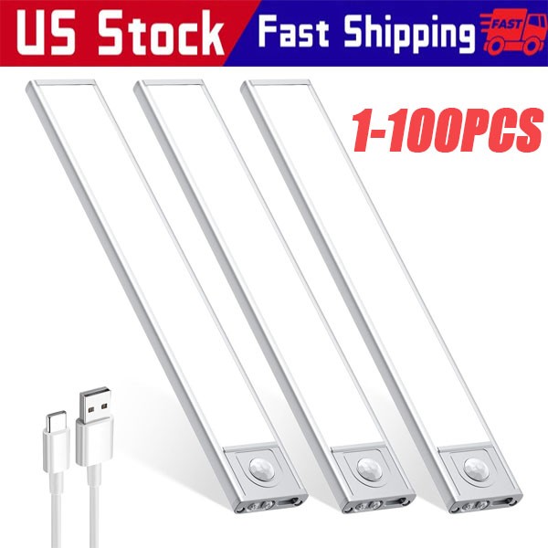 LED Motion Sensor Under Cabinet Closet Light USB Rechargeable Kitchen