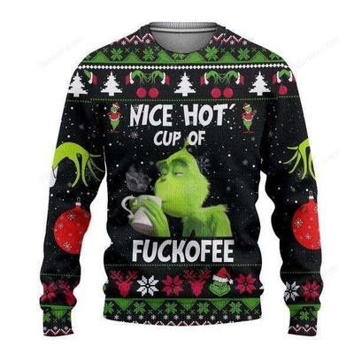 The Grinch Christmas Nice Hot Cup Of  3D Ugly Thicken Sweaters