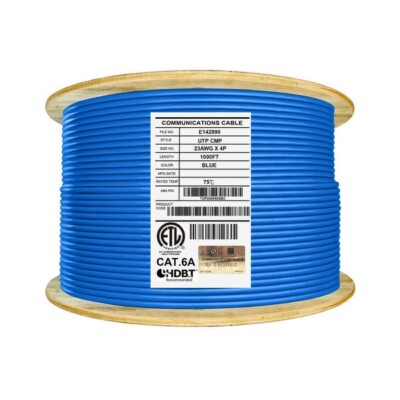 Cat6A Plenum (CMP) - 10Gb, 23AWG, Unshielded, Solid, 750MHz, Bulk Networking Cab