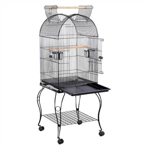 With 2 Feeders And 2 Wooden Perches, Black