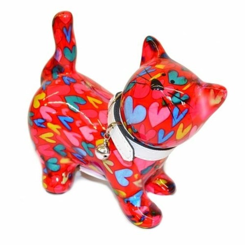 Keramik Spardose Kitty Sparschwein Figur Pomme-Pidou Halsband Rot / Pink Herzen