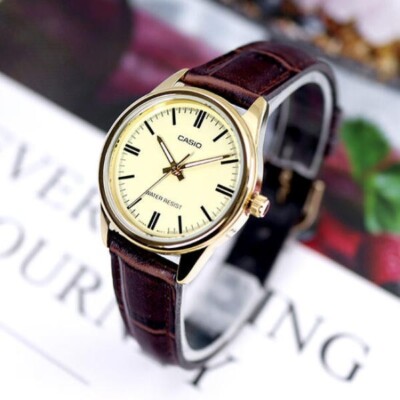 Casio Women LTP-V005GL-9ADF Analog Leather Band Watch Gold Brown Original New