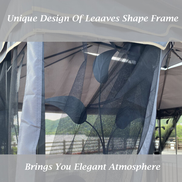 13x10 Gazebo Canopy Tent With Ventilated Double Roof And Mosquito net,Gray Top