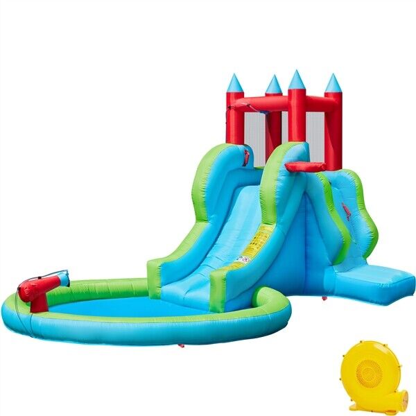5-in-1 Inflatable Water Slide for Kids w/ Climbing Wall & 5 Games & 350W Blower