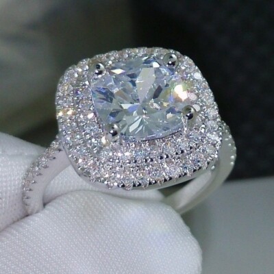 Charm Cubic Zircon 925 Silver Filled Ring Square Ring Men Women Wedding Jewelry