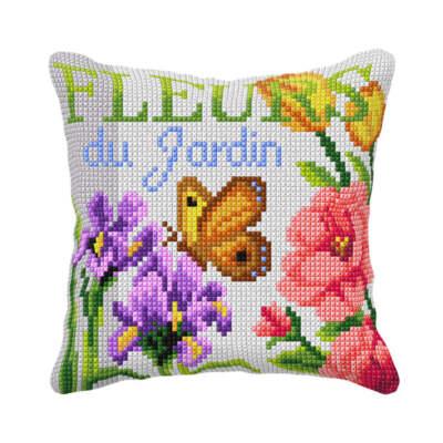 Orchidea Cushion cross stitch kit Butterfly, Irises and Rose